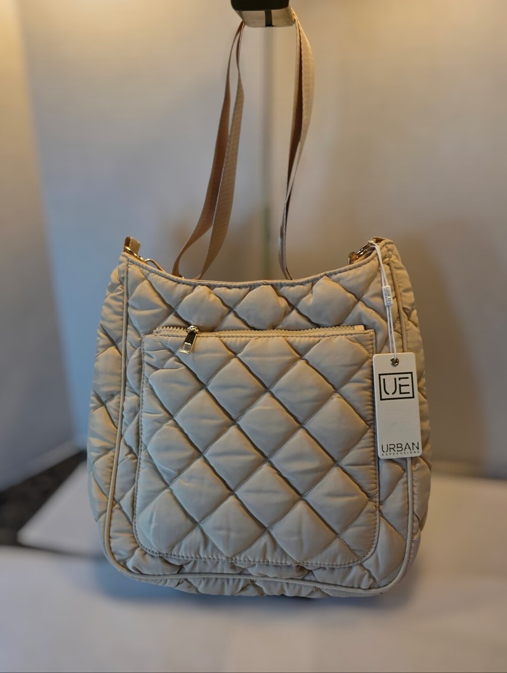 Puffer Shoulder Bag in Beige by Urban Expressions NWT Free Shipping - Picture 1 of 8